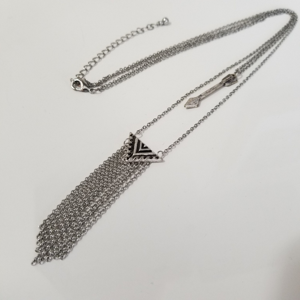 Hollister Silver Tiered Tribal Arrow Mesh Necklace
